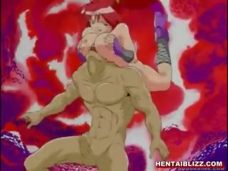 Redhead hentai ninja makakakuha ng squeezed kanya suso sa pamamagitan ng mahirap anime