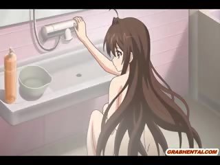 Plešatý chlapec anime stojace fucked a prsnaté vysokoškolská študentka v the kúpeľňa