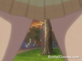 Dapper anime vajzë e pacipë në syze dildoing të saj të vogla pidh underneath the fund në the park