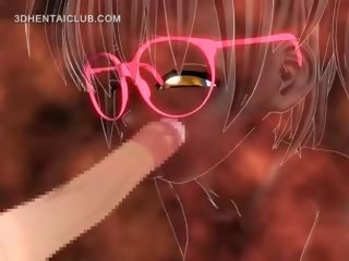 Hentaï caractéristique soufflage pénis obtient jizzed sur son lunettes