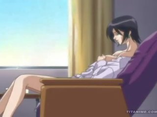 Sedusive Anime secretary with huge soft titties rubs it in her office