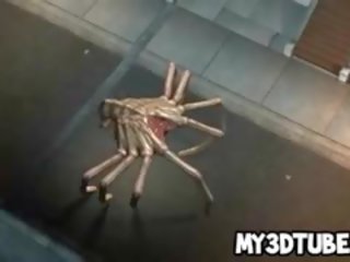 Foxy 3d loira bolacha fodido por dois alienígena spiders