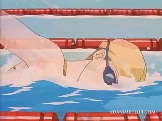 3d anime femme fatale przedstawia jej piękne ciało w pływać garnitur