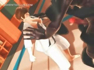 Phim hoạt hình karate femme fatale nôn trên một lớn putz trong 3d