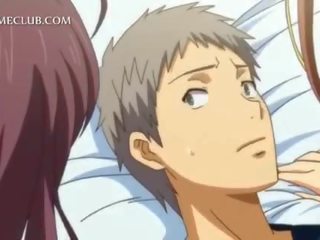 Tenårings 3d anime skolejente slåssing løpet en stor penis