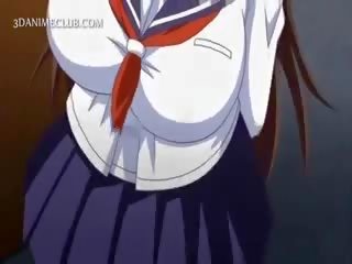 Anime pavēlniece uz skola uniforma tvaika noplūde liels dzimumloceklis