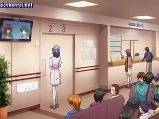 Busty anime nurse licks big manhood