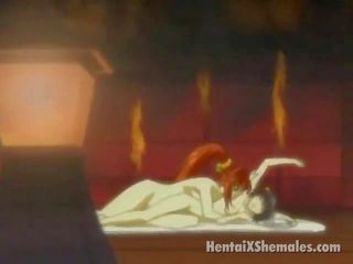 Slutty animen sheboys slick deras tongues och tillverkning kärlek i sovrum