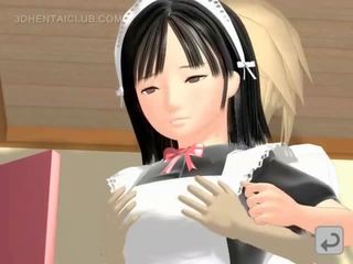 Hentai maid opening legs and giving super blowjob