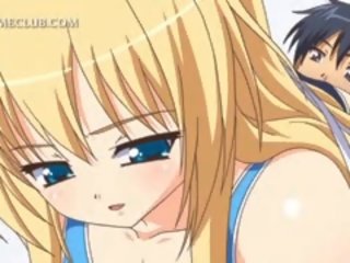 Saldus anime blondinė jaunas moteris valgymas bjaurybė į swell sixtynine